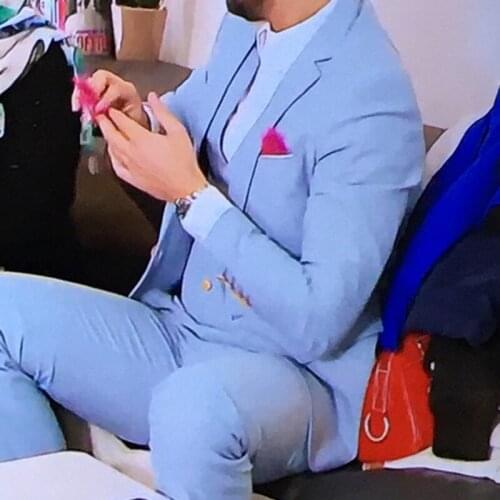 Light Blue Men Suits for Wedding 3 piece Custom Groom Tuxedo with Notched Lapel Man Suit Set Jacket Vest with Pants New Fashion