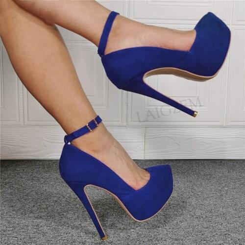 SEIIHEM Women Platform Pumps Ankle Strap Stiletto High Heels Sandals Tenis Feminino Ladies Shoes Woman Large Size 40 42 47 50 52