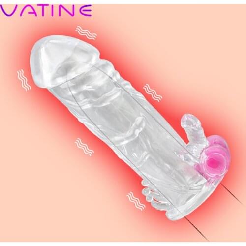 VATINE Penis Sleeve Vibrator Reusable Condom G-spot Cock Sleeve Penis Ring Adults Products Delayed Ejaculation Sex Toys For Men
