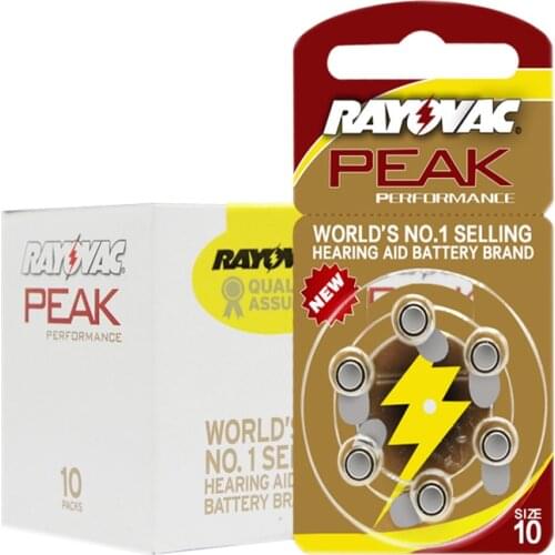 60 PCS Rayovac PEAK High Performance Hearing Aid Batteries. Zinc Air 10/A10/PR70 Battery for BTE/RIC Hearing aids. Free Shipping