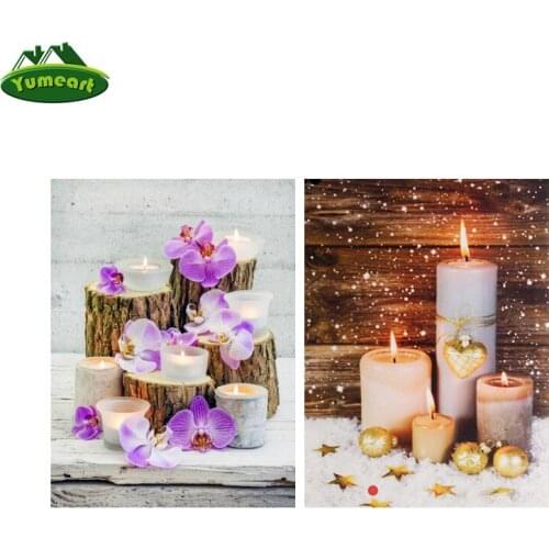 Yumeart Daimond Painting by Number"Candle Orchid"Paint With Diamond Painting Rhinestones Diamant Painting Embroidery Flower Kit