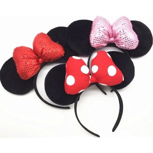 High Quality Mickey Minnie Shiny Hairband black mouse Ears Headbands For Women Hair Bows Accessories Birthday Party Celebration