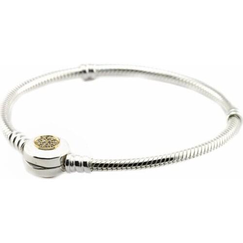 DIY Based Charms Bracelets Women Clear CZ Signature Golden Shine Clasp Snake Chain Female 925 Sterling Silver Bracelets Jewelry