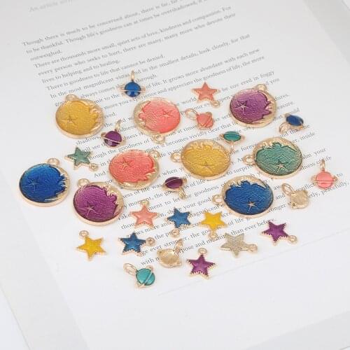 10pcs Coloful Enamel Charms Planet Stars Series DIY Drop Earring Bracelet Necklace Jewelry Accessory DIY Craft