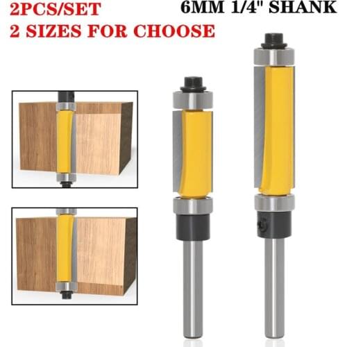 2pcs 6mm/6.35mm Shank Template Flush Trim Wood Router Bits With Top And Bottom Ball Bearings Woodworking Tool