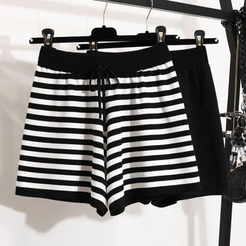 2021 Stripe Knit Y2K Shorts Biker Women Summer Mini Bodycon High Waist Beach Casual Sexy Bottom Vintage Fashion