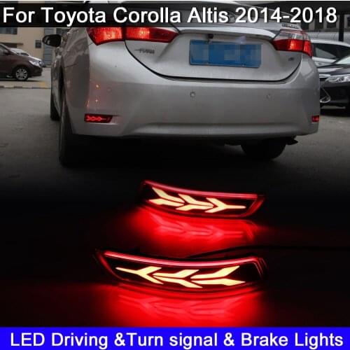 3-in-1 LED Rear Bumper Reflector Lamp For Toyota Corolla Altis 2014-2018 Driving Warning Light Brake Light Turn Signal Light