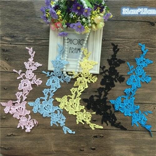 5 Pairs Leaf Pattern Lace Applique Different Colors Embroidery Lace Applique DIY Lace Trim for Dress Sewing Craft