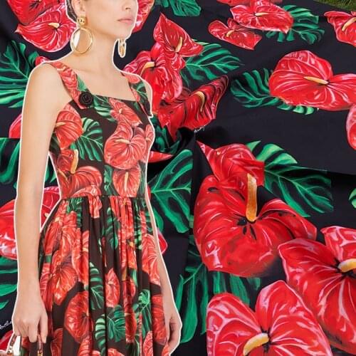 Anthurium Pure 100% Cotton Poplin Digital Printing Printing Womens Skirt Garment Fabric Home Sewing Material