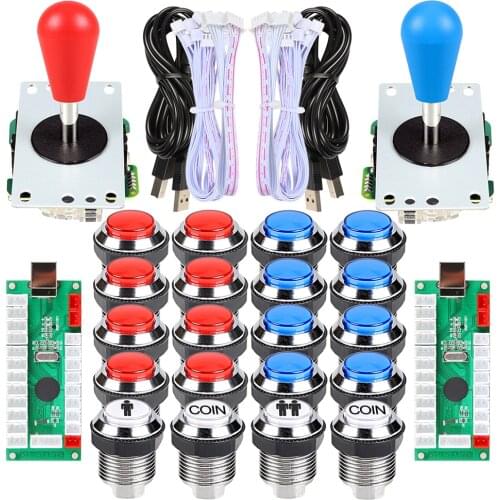 Arcade Gamepads & Standard Controllers DIY Games MAME Kit 2 Ellipse Oval Joystick + 20 LED Chrome Buttons