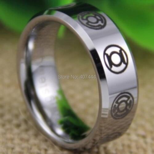 Free Shipping YGK JEWELRY Hot Sales 8MM Comfort Fit Green Lantern Darkest Night New Silver Tungsten Wedding Ring