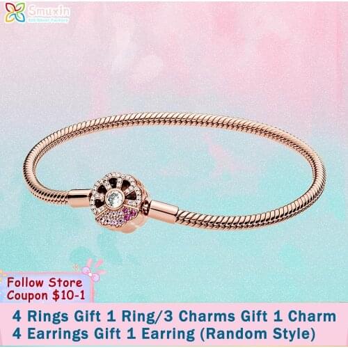 Smuxin 925 Sterling Silver Bracelets Fan Clasp Snake Chain Bracelet Friendship Bangles Women Jewelry Making Girl Birthday Gift