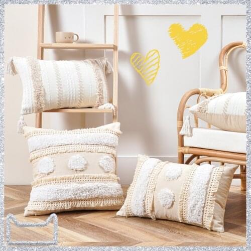 Tassels Decorative Cushion Cover 45x 45cm/30x50cm Beige Sofa Pillow Case Cover Home Decoration for living Room Bed Boho Style