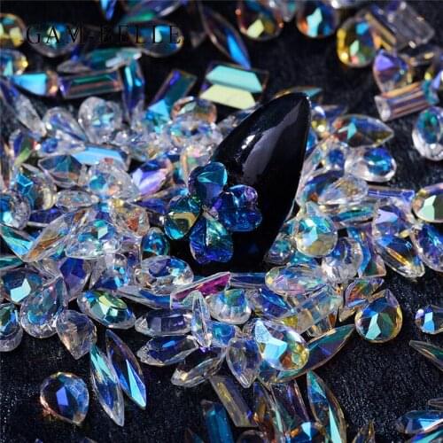 Gam-Belle Nail Glitter Rhinestones Mixed Shape Horse Eye Crystal Gem Flat Back Nail Art Decoration Diy Nail Salon Manicure Tool