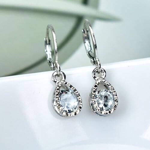 Geometric Square Heart Water Drop Earrings Cute Small Crystal Earings Silver Color Earring Female Jewelry Accessories