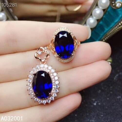 KJJEAXCMY fine jewelry natural sapphire 925 sterling silver women gemstone pendant necklace ring set support test fashion