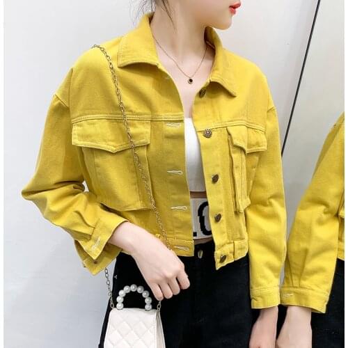 Short Coat Womens Spring 2021 New Yellow Cute Red Short Small Denim Jacket Top Korean Style All-Match