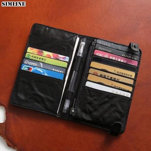 Genuine Leather Wallet For Men Male Vintage Handmade Long Bifold Clutch Purse With Card Holder Passport Cover Zipper Coin Pocket