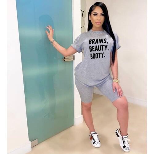 Summer T Shirt + Shorts Set Women 2Pcs Outfit Suits Short Sleeve Letter Print Casual T-shirt and Shorts Ladies Clothing Set