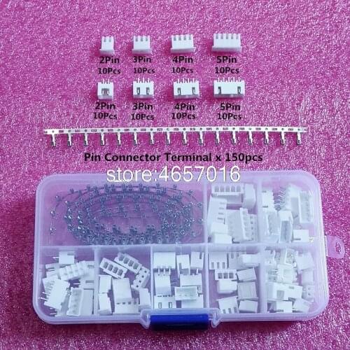 Hot 230pcs XH2.54 2p 3p 4p 5 pin 2.54mm Pitch Terminal Kit / Housing / Pin Header JST Connector Wire Connectors Adaptor XH Kit