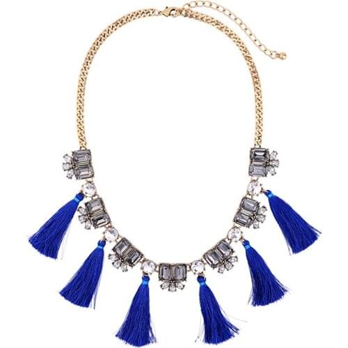 Blue & Gray Fringe Tassel Necklace Handmade Ethnic Jewelry Fashion Perfume Women Friendship Necklace Collares