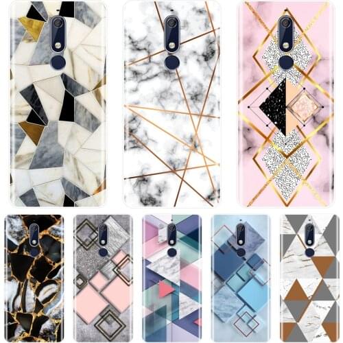 Soft Phone Case Silicone For Nokia 2.1 3.1 5.1 6.1 7.1 Plus Black Geometric Marble Back Cover For Nokia 2.1 3.1 5.1 6.1 7.1 Case