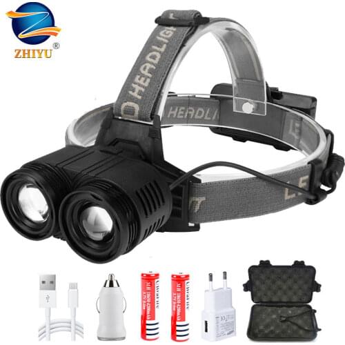 ZHIYU 2 T6 Headlamps LED Powerful Head Flashlights 18650 Battery USB Rechargeable Head Lamps 4 Modes Fishing Camping Head Lights