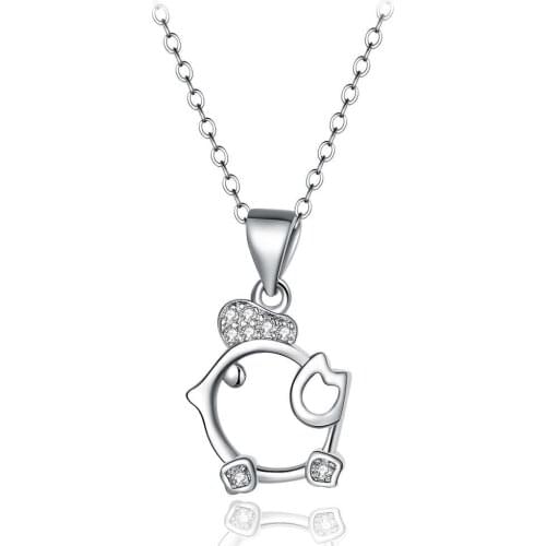 Cute Chick 925 Sterling Silver Chain Necklace Cubic Zirconia Wedding Jewelry for Women Girls Gift