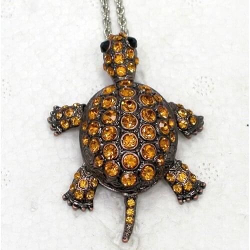 Antique copper Rhinestone Turtle Pendant Necklace Chain jewelry F011 G3