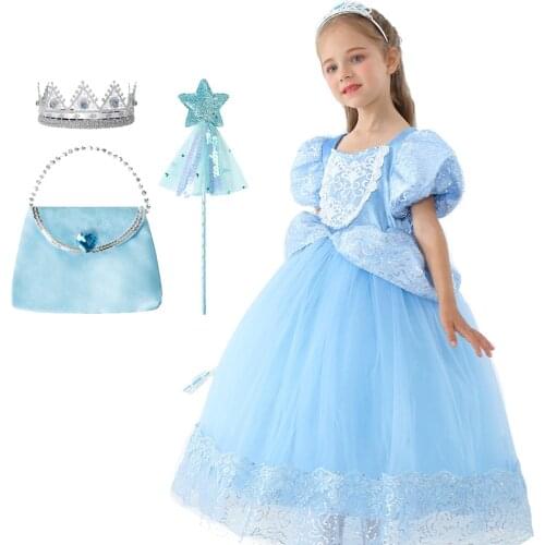 Cinderella Dress Girls Birthday Gift Princess Dress Up Fantasy Halloween Cosplay Costume Formal Party Gown Frocks