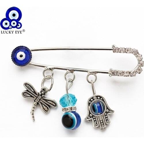 Lucky Eye 16 Styles Evil Eye Owl Elephant Cat Charms Brooch & Pin For Women Men Jewelry Crystal Buckle Clips EY4702