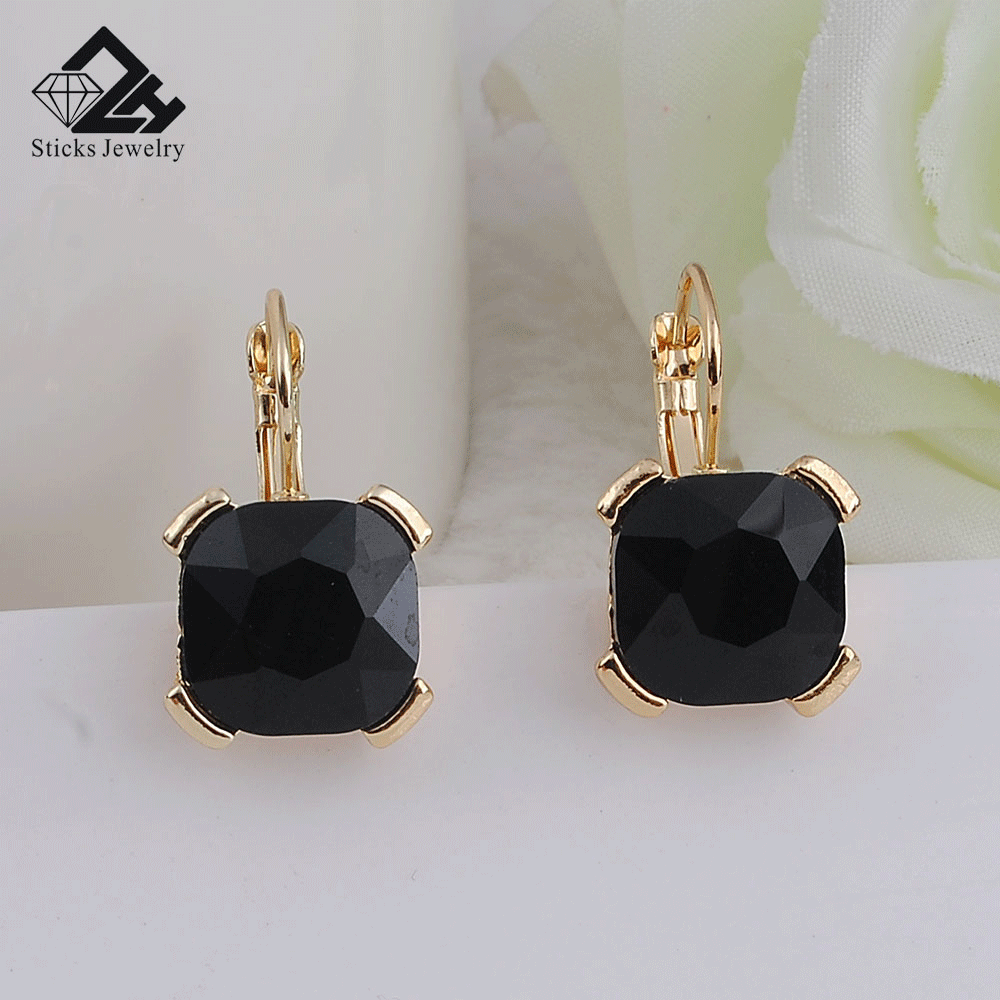 Luxury Champagne Gold Clip Earrings with Zircon Stone Women Birthday Gift