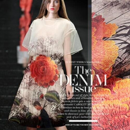 PRINT SILK ORGANZA SATIN FABRIC 140cm width 12momme 100% Natural Pure Silk Dress Flower Painting Soie Fabric