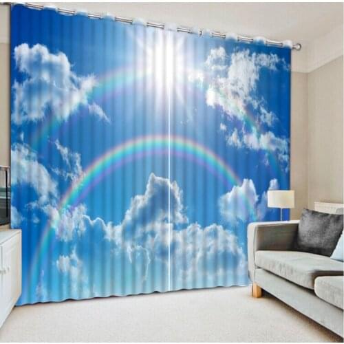 Drapes Cortinas Blue sky curtains white clouds beautiful living room curtains home bedroom decoration patterned window curtains