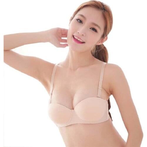 Gather Top Small Chest Sexy Brassiere Double Thincken Cup Super Push Up Bra One-piece Seamless Deep V Low Cut Bra 32 34 36 AB