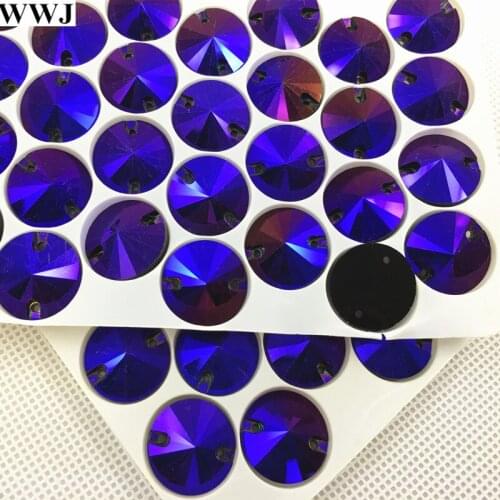 All Sizes Black AB Color Rivoli Glass Crystal Sew On Rhinestones 8mm,10mm,12mm,14mm,16mm,18mmFlatback Round Sewing Jewelry Beads