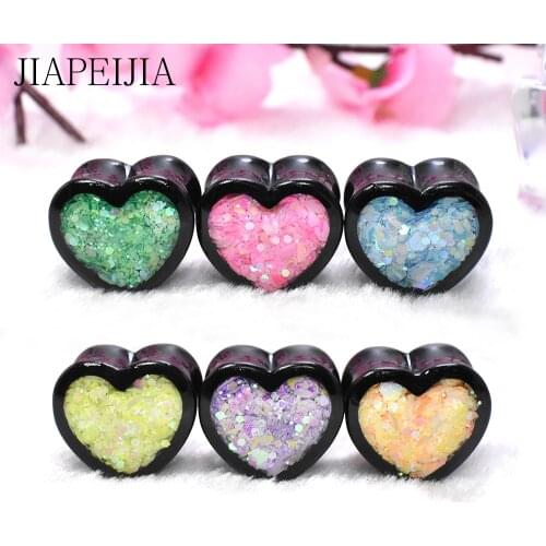 Heart Shape Multicolor Ear Gauges Tunnels and Plug Acrylic Ear Expander Studs Stretching 6-25mm