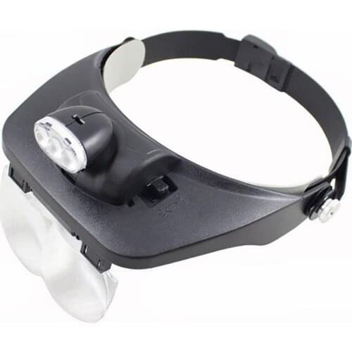 Head-Worn LED Lighted Magnifier with 4 Different Lenses (1.2X, 1.8X, 2.5X, 3.5X) Adjustable Headband Magnifying Glass Loupes