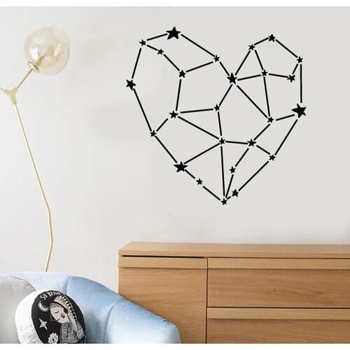 Heart Vinyl Wall Decal Living Room Space Stars Romance Love Polygonal Wall Stickers For Bedroom Nordic Home Interior Design W440