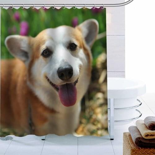 Corgi Dog Shower Curtain Polyester Fabric Print Bath Curtains For Bathroom Waterproof Bath Curtain Hook Modern Eco-Friendly