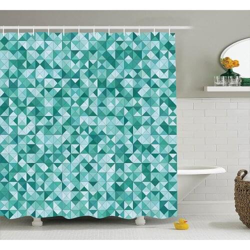 Teal Shower Curtain Triangle Mosaic Polygon Shapes Decorative Lights Shadows Effect Illustration Wall Decoration Curtains