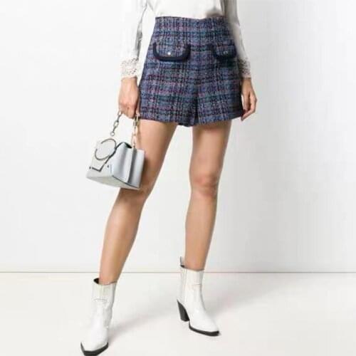 Patads French light luxury casual pants autumn and winter small fragrance sweet checked shorts lady sh00026