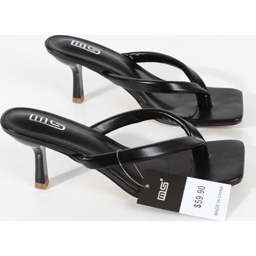 Womens slippers 2021 summer new flip-flops high-heeled sandals and slippers slippers PU black simple street womens shoes 6.5CM