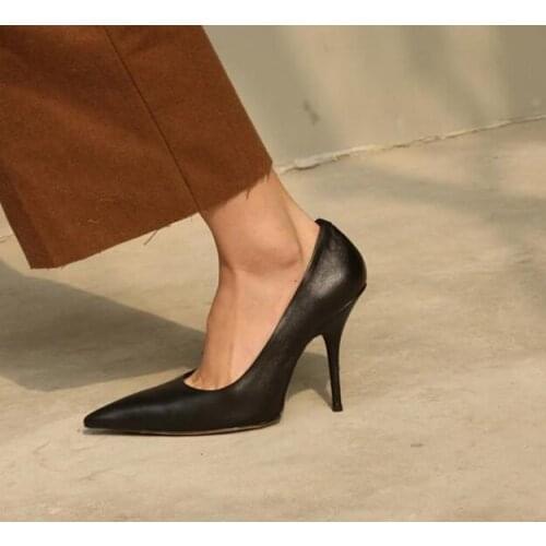 Moraima Snc Newest Runway High Heel Shoes Woman Pointed Toe Stiletto Heels Red Black Matte Leather Shallow Slip on Pumps