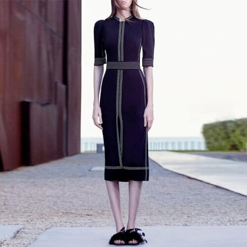 New Autumn Ladies Elegant Black Office Dress 2021 Fall Half Sleeve A-line Mini Dresses for Women Runway Ropa Mujer