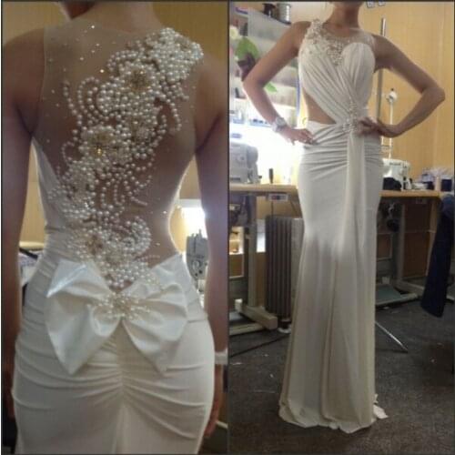 2020 sheer straps real sample chiffon pearls beaded illusion trumpet mermaid evening prom gown Mother of the Bride Dresses