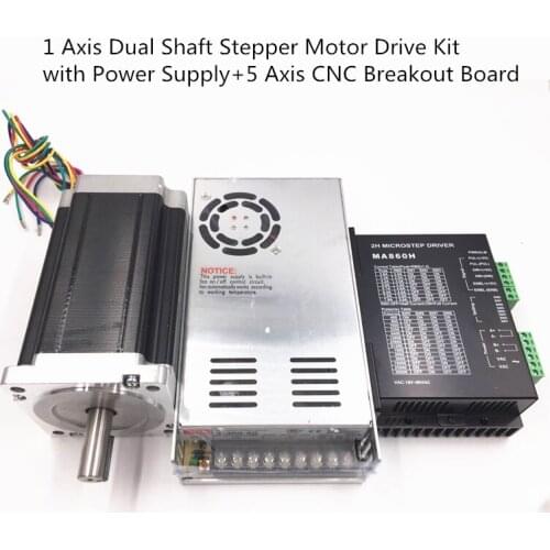 1 Axis Nema34 12Nm Stepper Motor Drive Kit Dual Shaft 1714oz-in with Power Supply and 5 Axis CNC Breakout Board With Free Cable