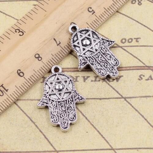 10pcs Charms Hamsa Palm Fatima Hand Star Of David 28x19mm Tibetan Pendants Crafts Making Findings Antique DIY Jewelry