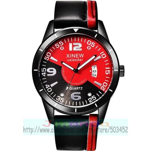 100pcs/lot XINEW-2496 XINEW Brand Watches Mens Leather Calendar Gifts Sports Watch wholesale wrap quartz wristwatch for man