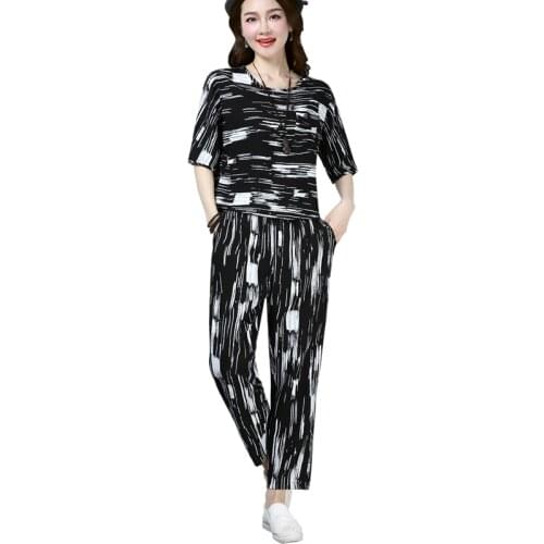 2021 Summer Fashion Tracksuit For Women New Temperament Plus Size Womens Suit T-shirt Top + Wide-leg Pants Women Two Piece Set
